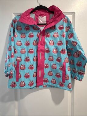 Girls' Aqua & Pink Owl-Print Raincoat by
